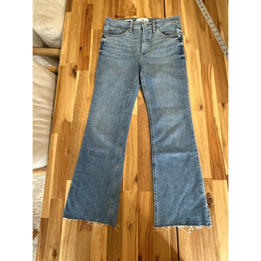 Mango MNG Denim Boot Crop Jeans Blue Raw Hem High‎ Rise Womens Size 4